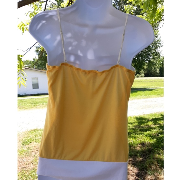 🗣Yellow & White Adjustable Spaghetti Strap Tank - Picture 5 of 9